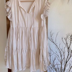 Cream Satin Tie Pleated Maternity Smock Dress